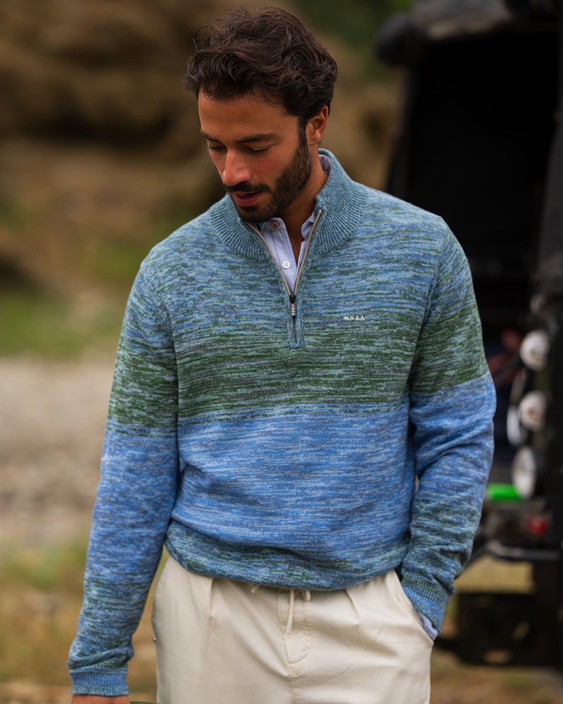 Blue cotton quarter zip pullover | NZA New Zealand Auckland