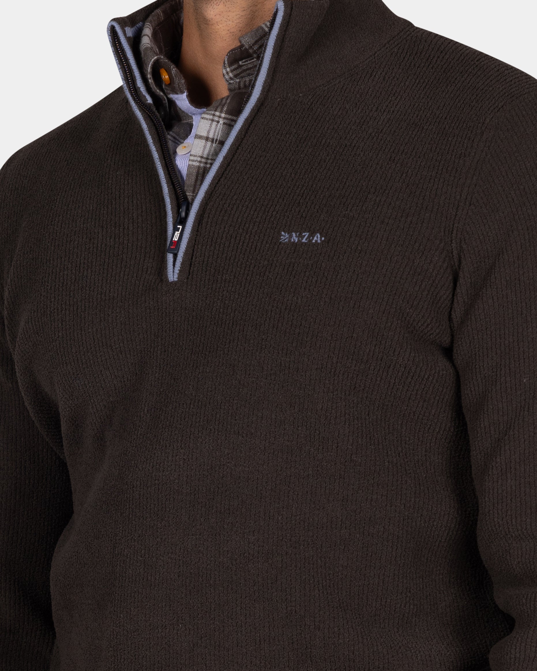 Dark brown chenille half-zip sweater - Dark Mocca | NZA New