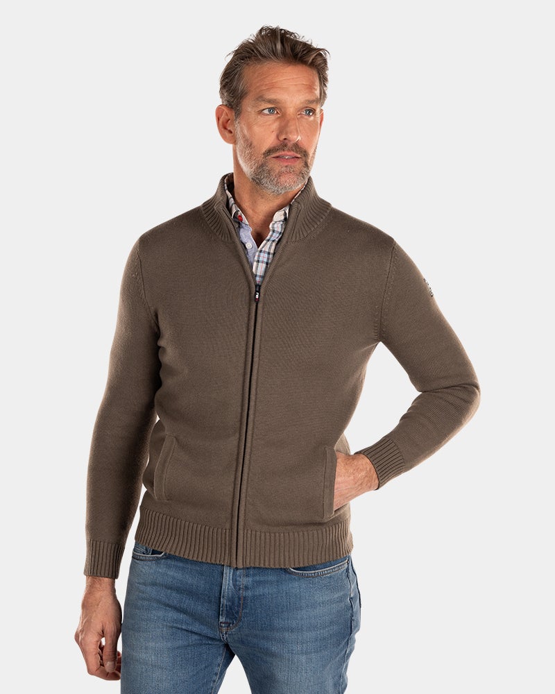 Cotton rib knit pullover with full zipper - Misty Army | NZA New