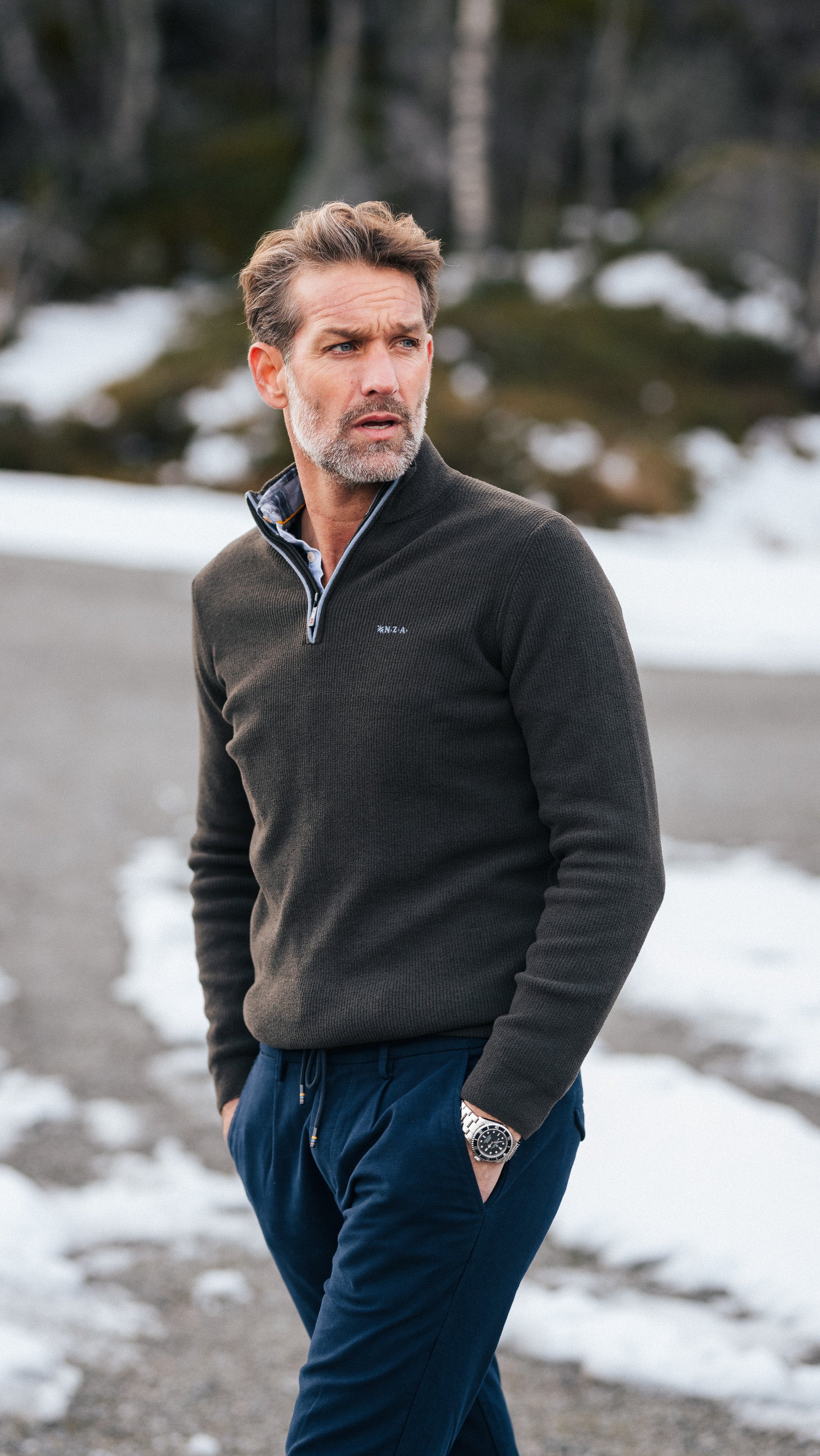 Dark brown chenille half-zip sweater - Dark Mocca | NZA New