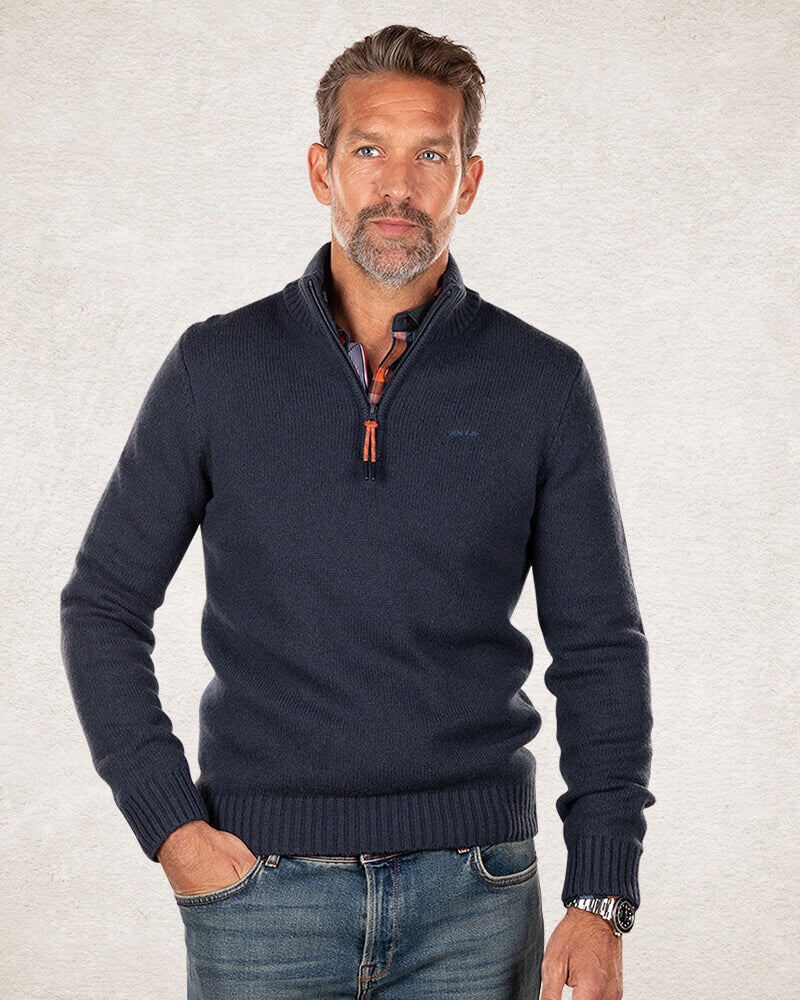 Pullover aus Wollmischung mit halbem Reißverschluss - Trent Petrol