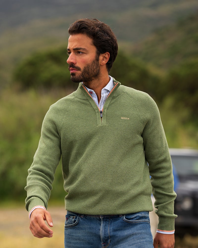 Groene katoenen quarter zip trui | NZA New Zealand Auckland