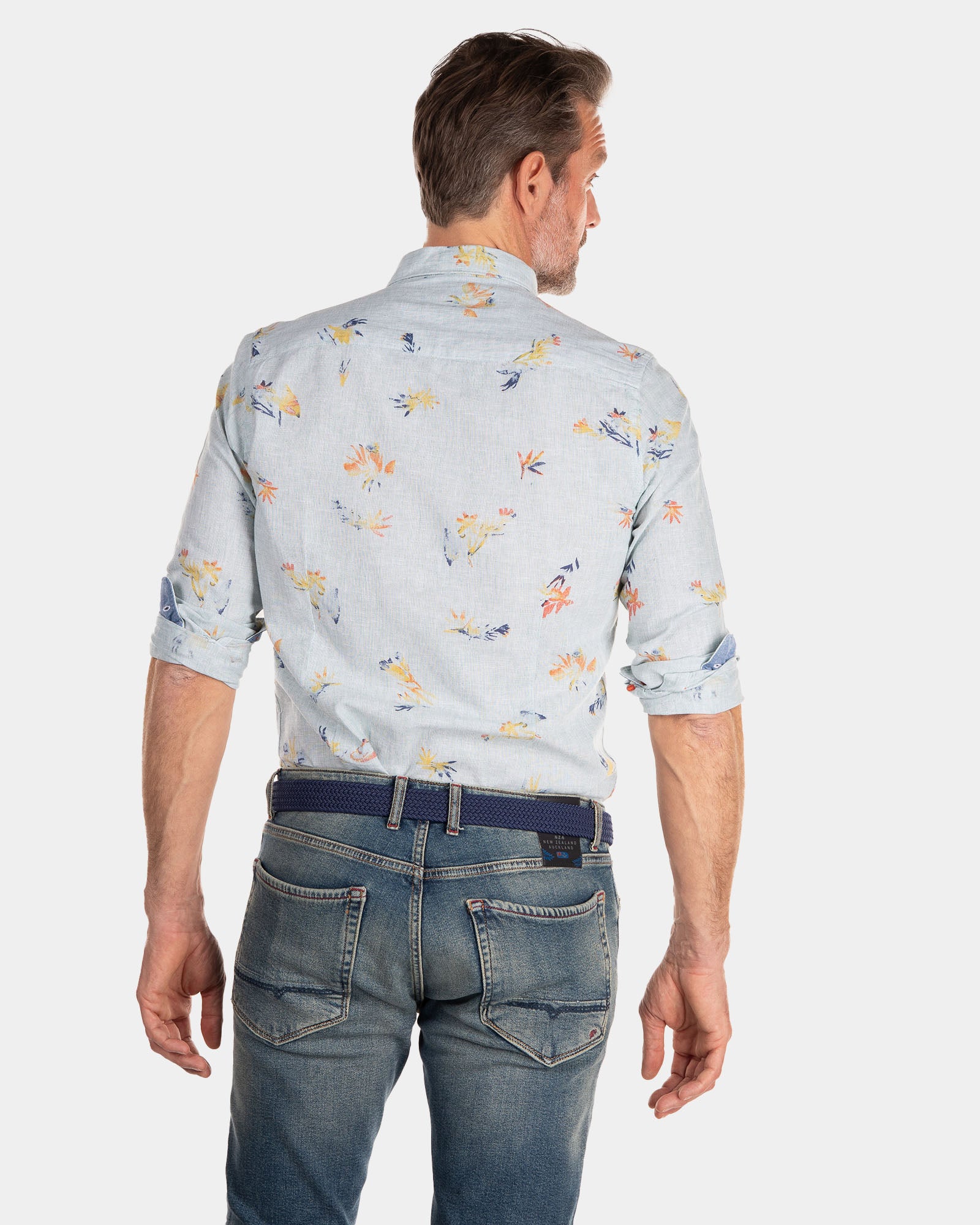 Linen shirt with flower print - Amazon Green | NZA New Zealand Auckland