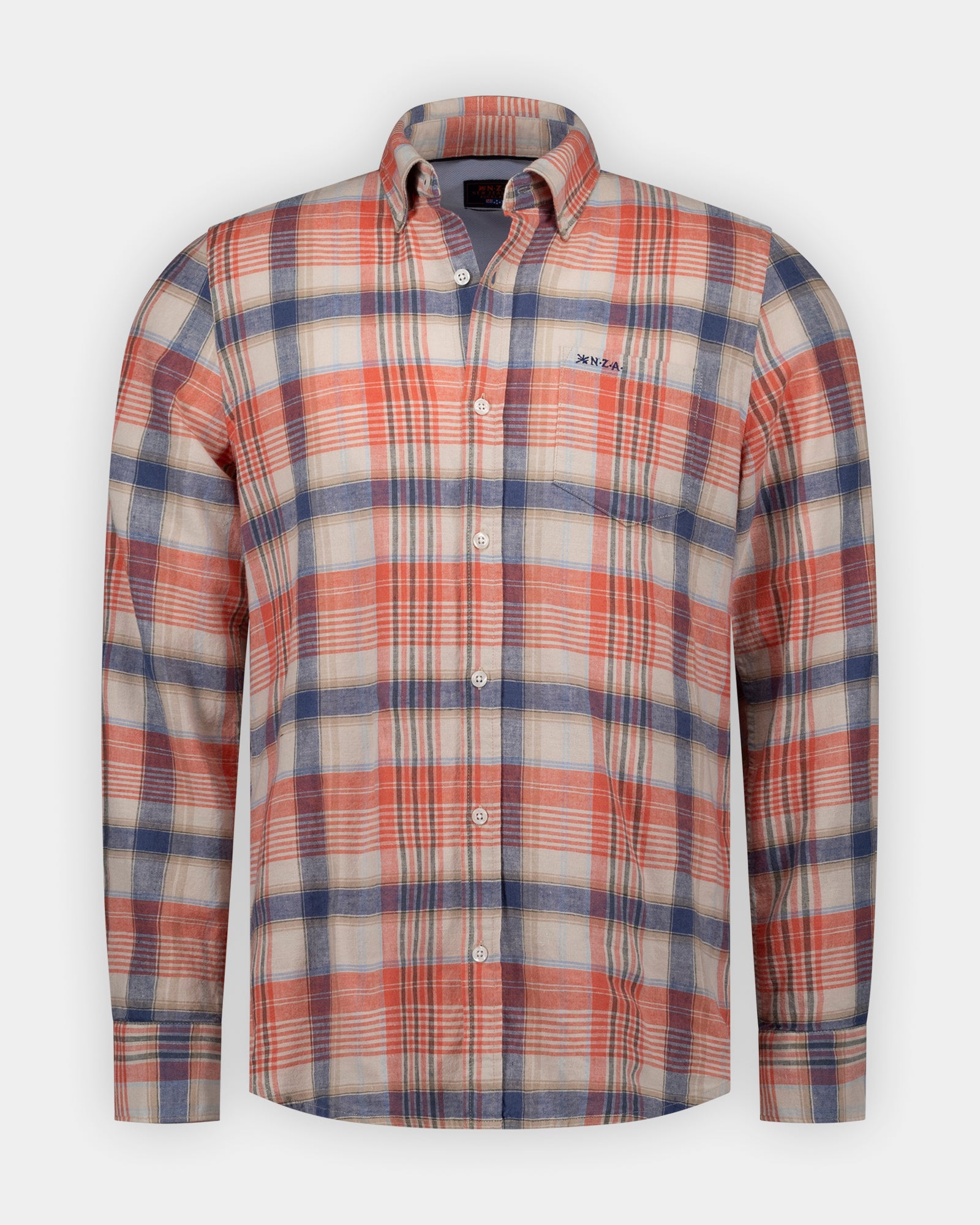 Red linen-blend checked shirt | NZA New Zealand Auckland