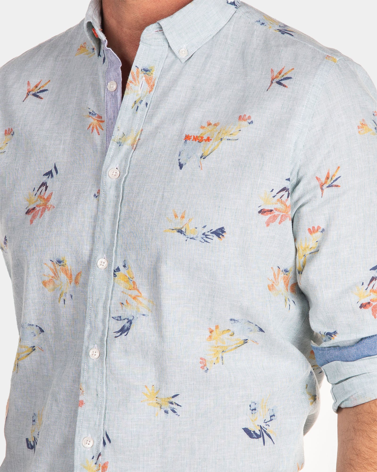 Linen shirt with flower print - Amazon Green | NZA New Zealand Auckland Linen shirt with flower print - Amazon Green | NZA New Zealand Auckland