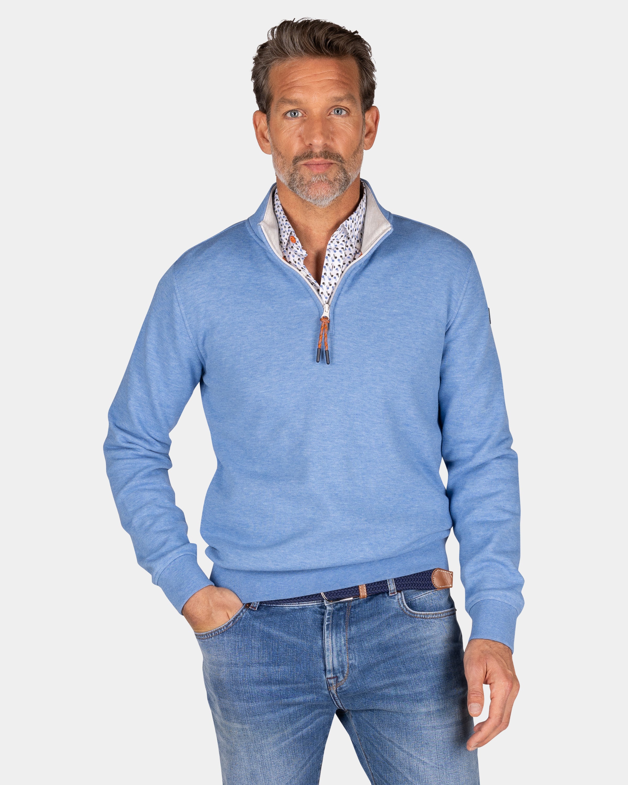 BLUE 1/4 ZIP SWEATSHIRT W/COLLAR