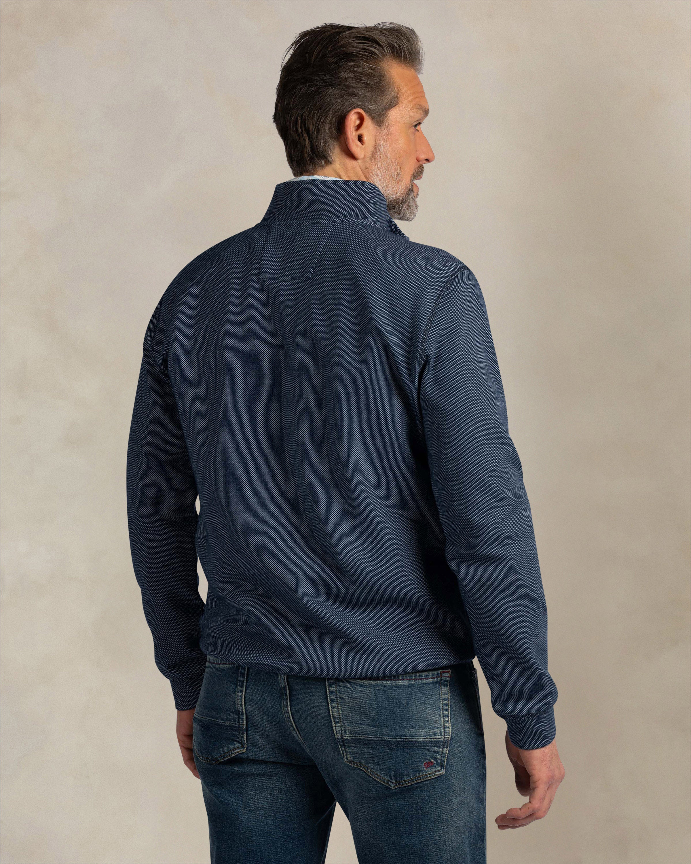 Blue cotton quarter zip sweatshirt | NZA New Zealand Auckland
