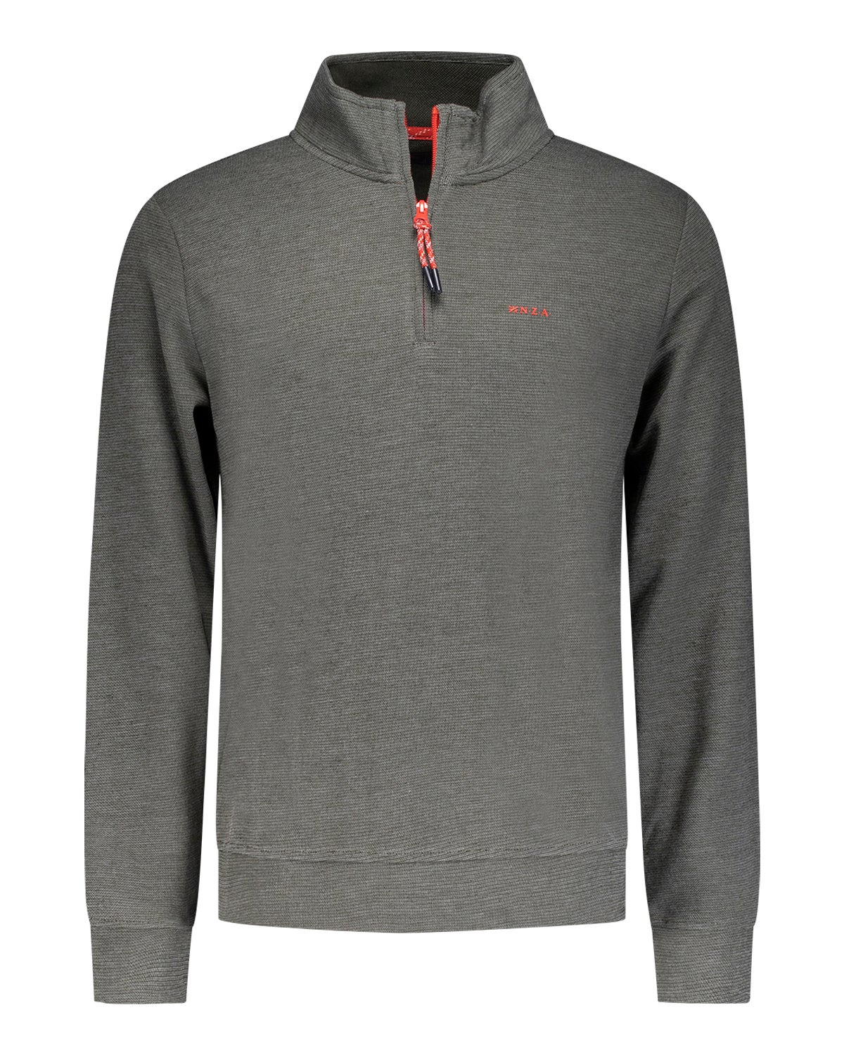 btn25 Donkergroene fleece sweater met halve rits - Gravel Green | NZA
