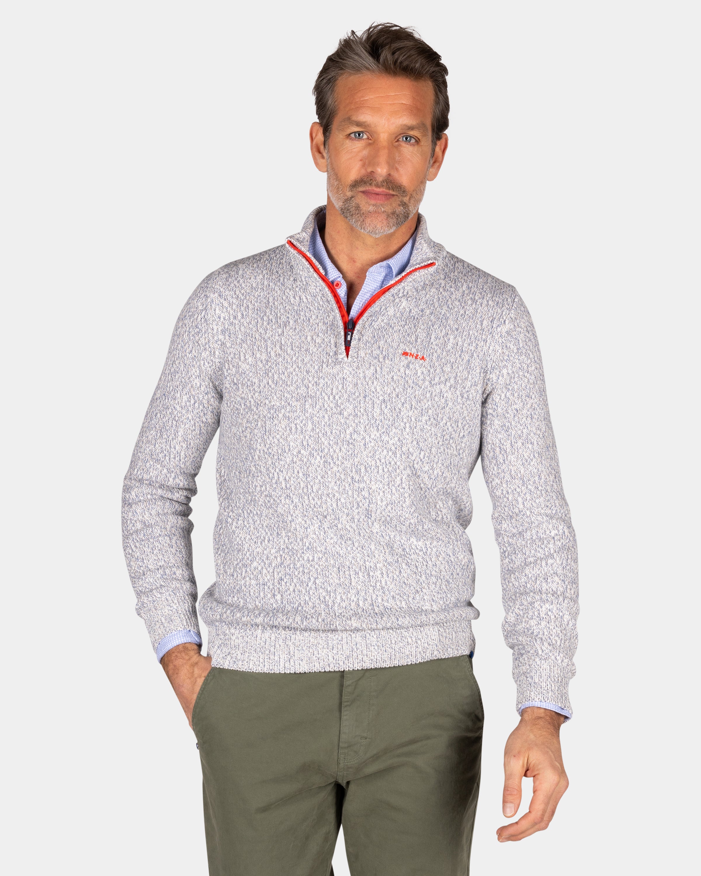 Lichtgrijze pullover met halve rits - Royal Petrol | NZA New