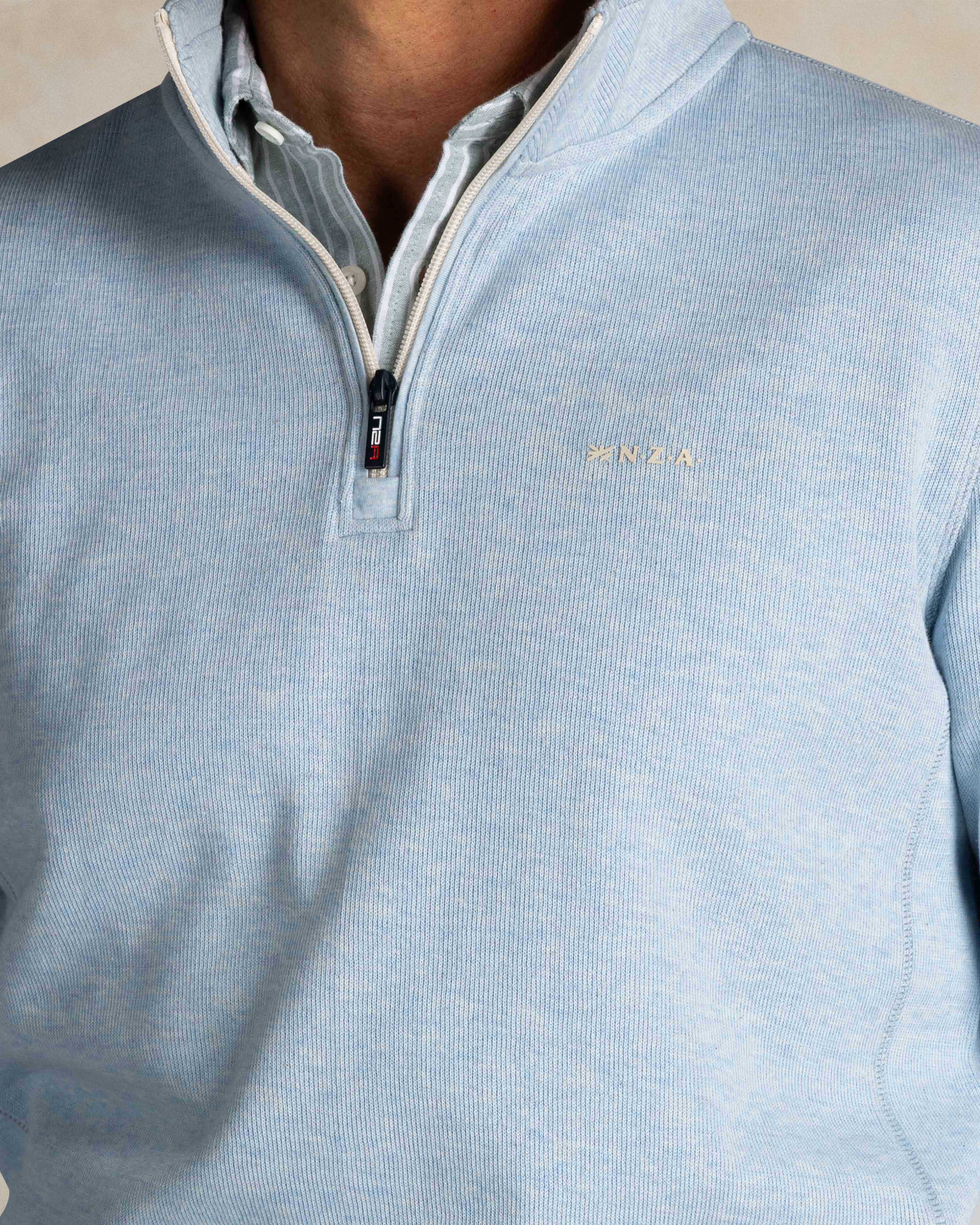 Light blue cotton half zip sweater | NZA New Zealand Auckland