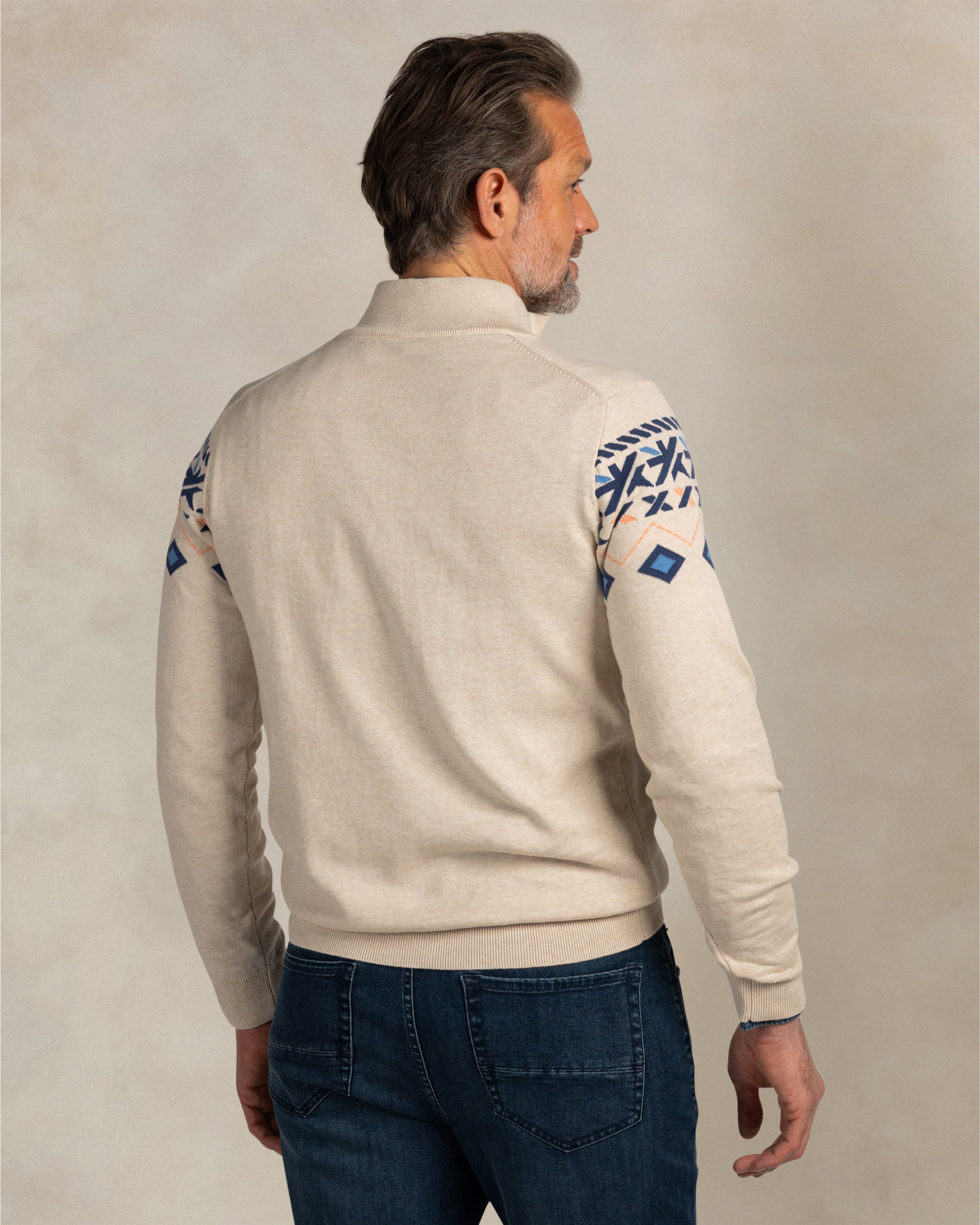 Ecru cotton quarter zip pullover | NZA New Zealand Auckland