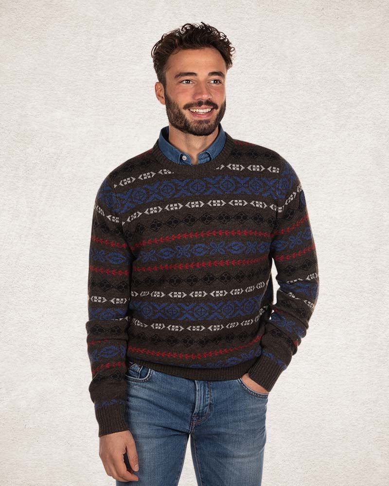 Heren Gebreide trui met textuur en ronde hals in storm grey heather | NL Heren Gebreide trui met textuur en ronde hals in storm grey heather | NL