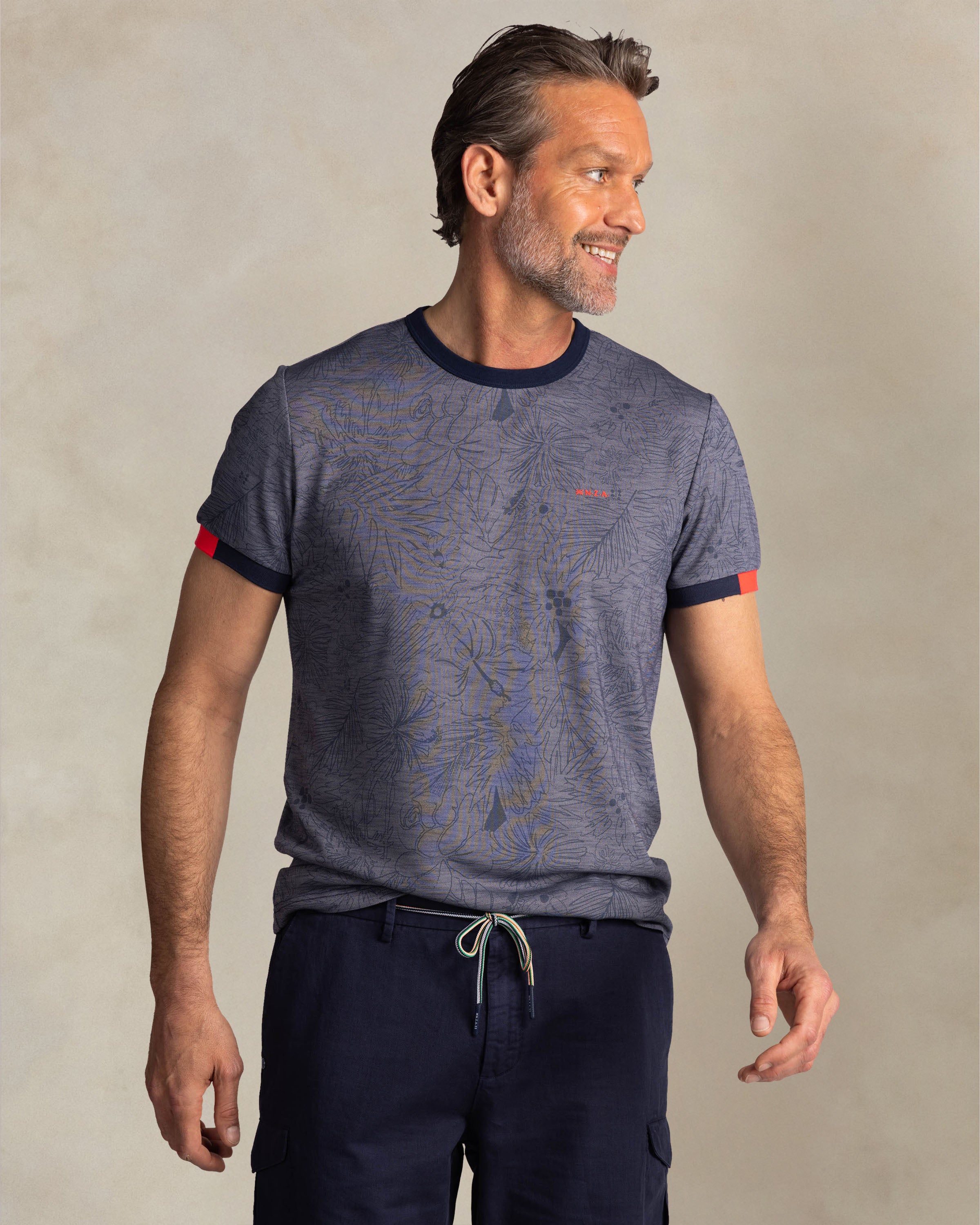 Blue Logo Print Round Neck T-Shirt