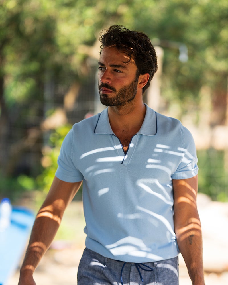 Light blue knit cotton polo | NZA New Zealand Auckland