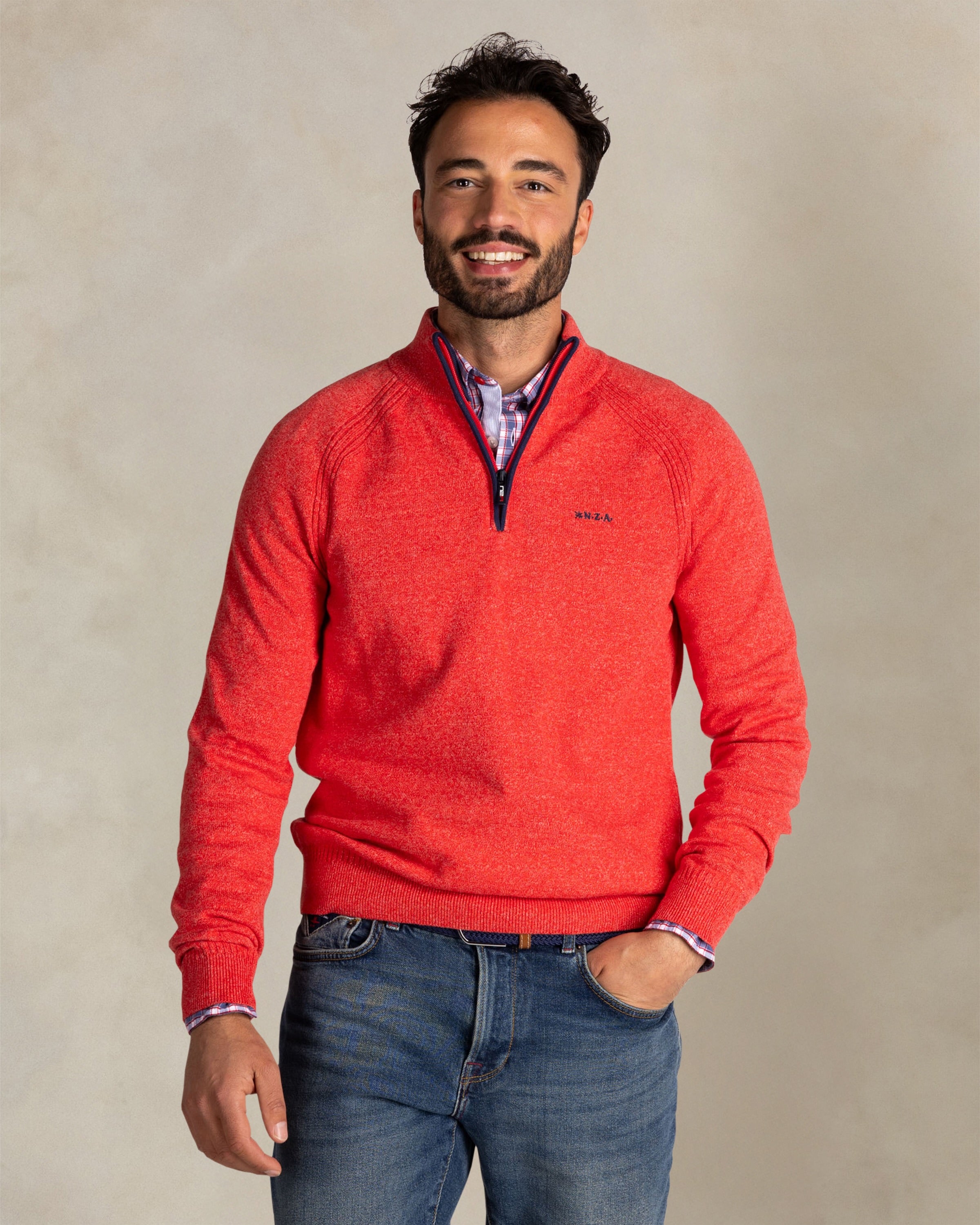 Red cotton half zip sweater | NZA New Zealand Auckland