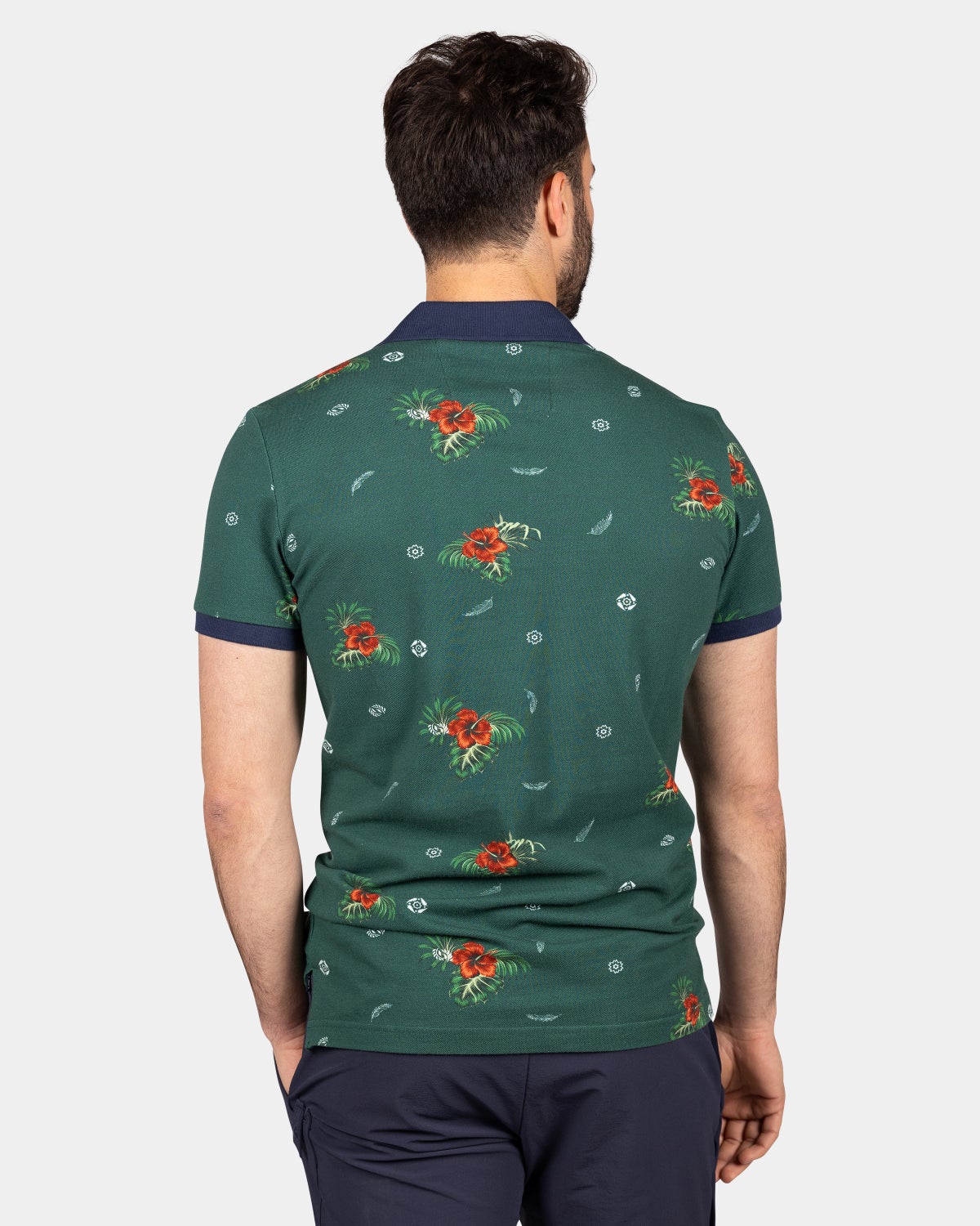 Green polo with red flowers - Classic Green